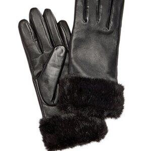 New - Charter Club Black Leather and Faux Fur-Trim Gloves